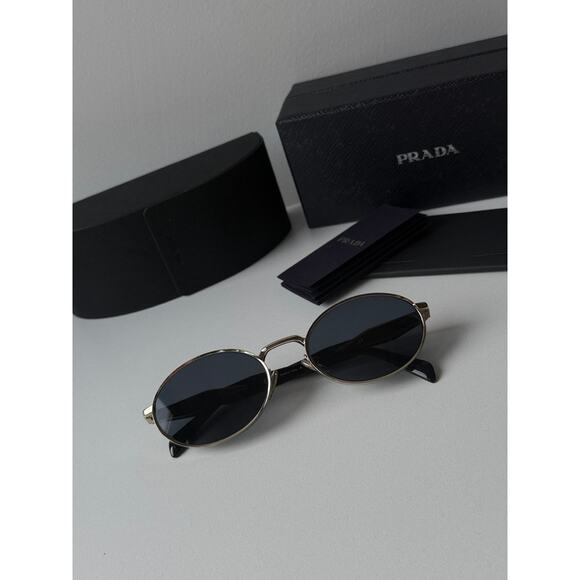 NEW Prada PR65ZS Oval Sunglasses in Gold Grey Lens